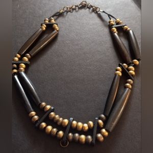 Vintage Carved Horn and Brass Necklace 14" approximately + extension